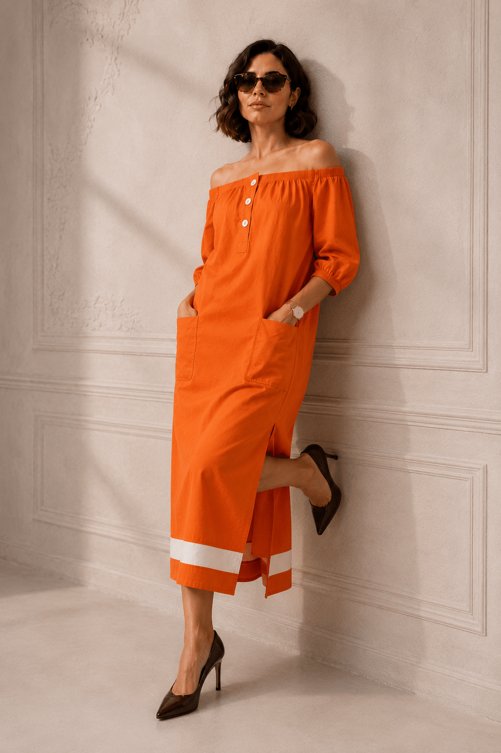 Ginger London Off-Shoulder Midi Dress for Women ORN