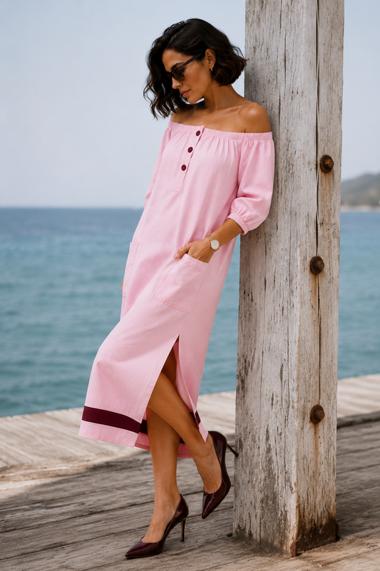 Ginger London Off-Shoulder Midi Dress for Women Pink