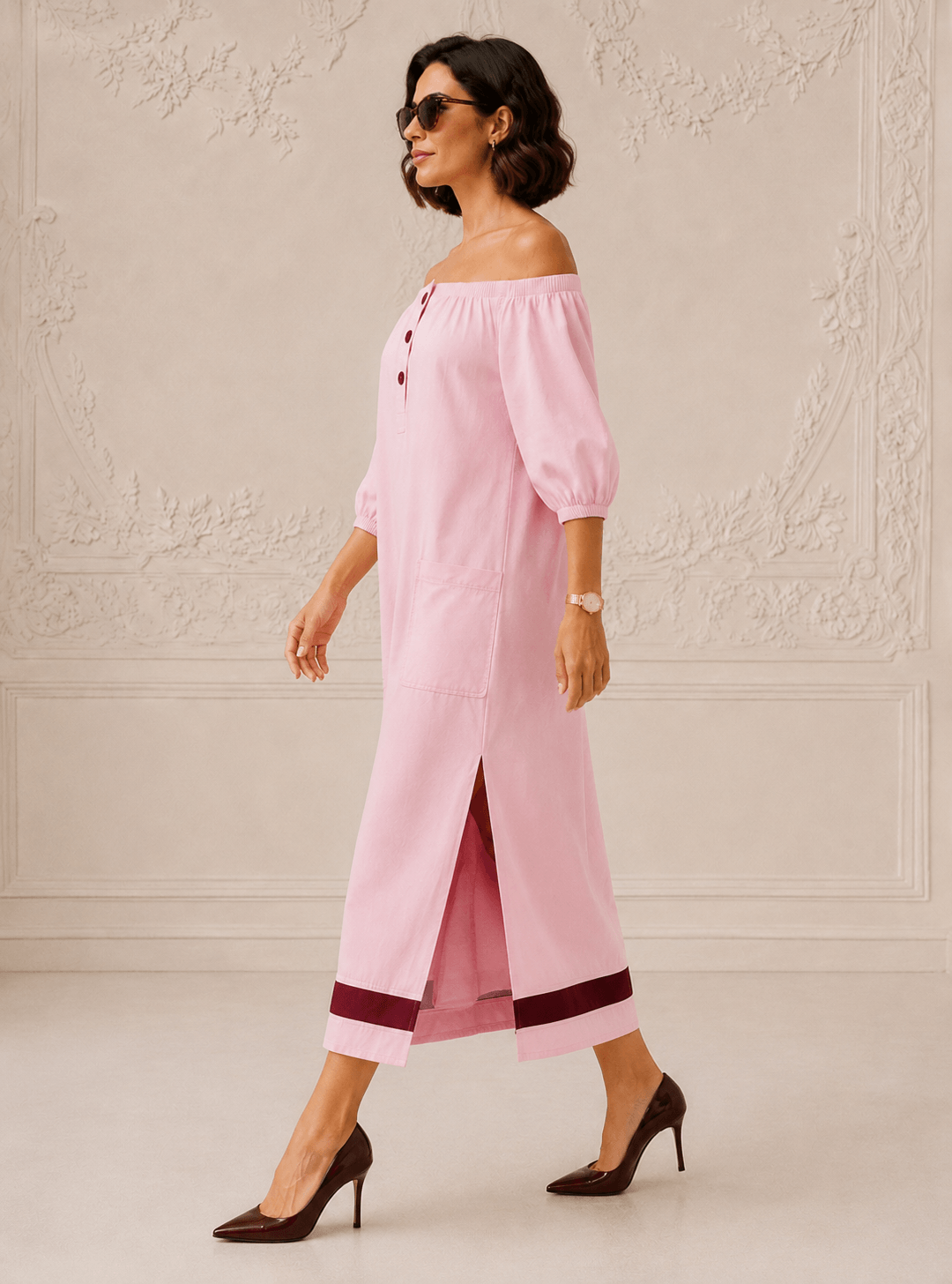 Ginger London Off-Shoulder Midi Dress for Women Pink
