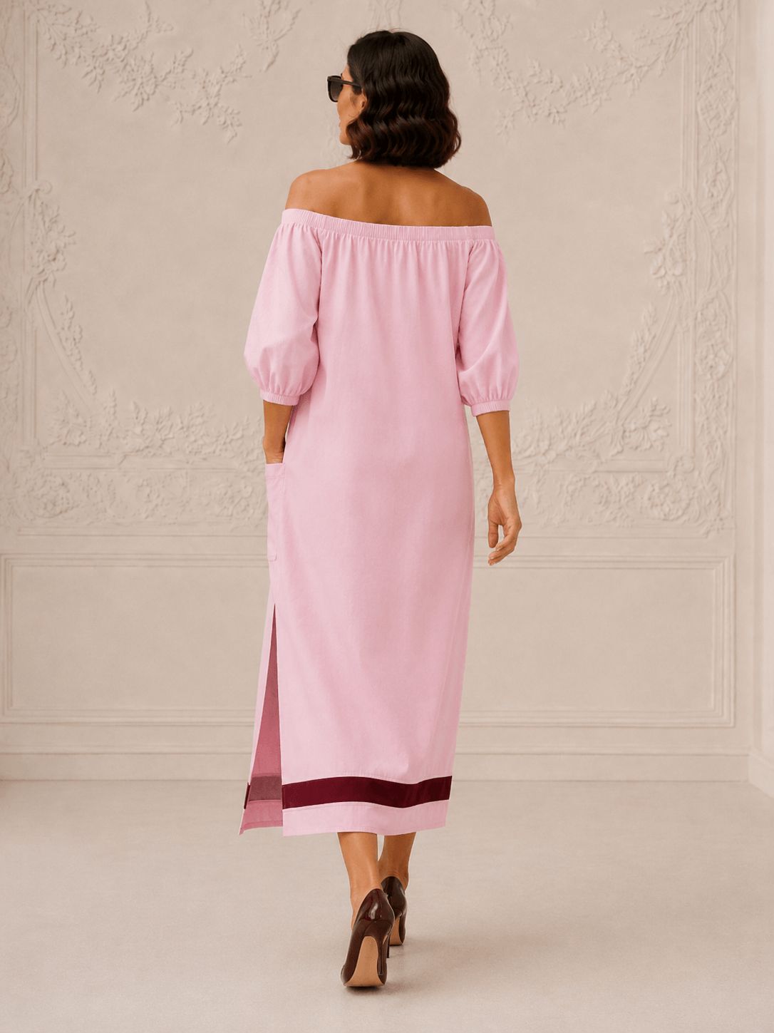 Ginger London Off-Shoulder Midi Dress for Women Pink