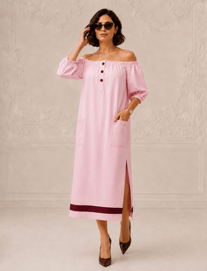 Ginger London Off-Shoulder Midi Dress for Women Pink
