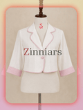 Maya White Cotton-Linen Cropped Jacket with Gingham Piping & Cuffs
