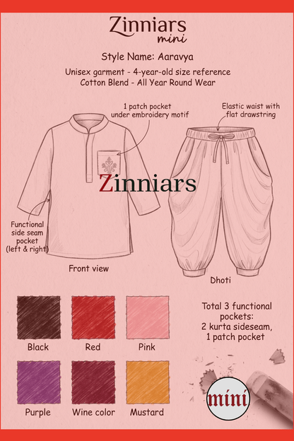 Mini Aaravya Magenta & Cream Kurta Dhoti Set – Unisex Kids’ Festive Wear (2–6 Years)