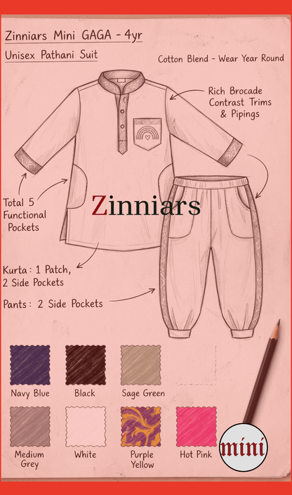 Mini Gaga Sporty Pathani Suit – Navy Blue Unisex Festive Set for Kids (2–6 Years)