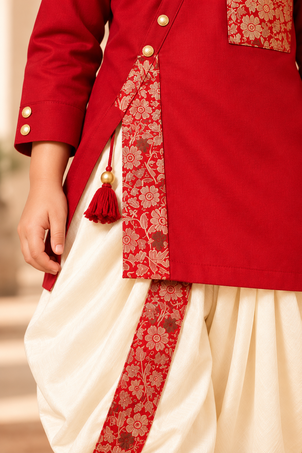 Zinniars Mini Rumi Red & Gold Kurta Dhoti Set Unisex Kids’ Festive Wear (2–6 Years)
