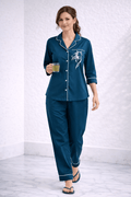 Nimrit Deep Teal Blue Cotton Satin Multi-Utility PJ Co-ord Set