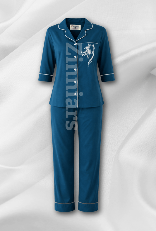Nimrit Deep Teal Blue Cotton Satin Multi-Utility PJ Co-ord Set