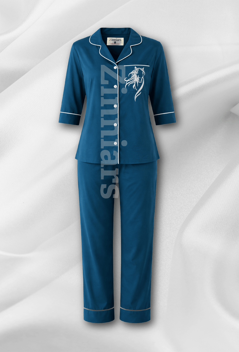 Nimrit Deep Teal Blue Cotton Satin Multi-Utility PJ Co-ord Set