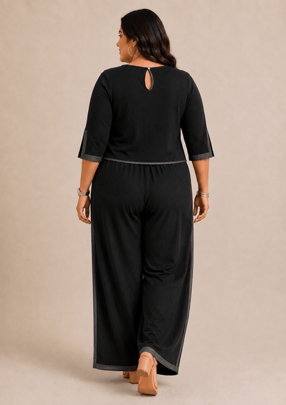 Reet Black Cotton  Co-ord Set (Cropped Top & Wide-Leg Palazzo)