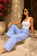Riviera  Cotton Blend Blue Stripe Seersucker Wide-Leg Pajama Pants