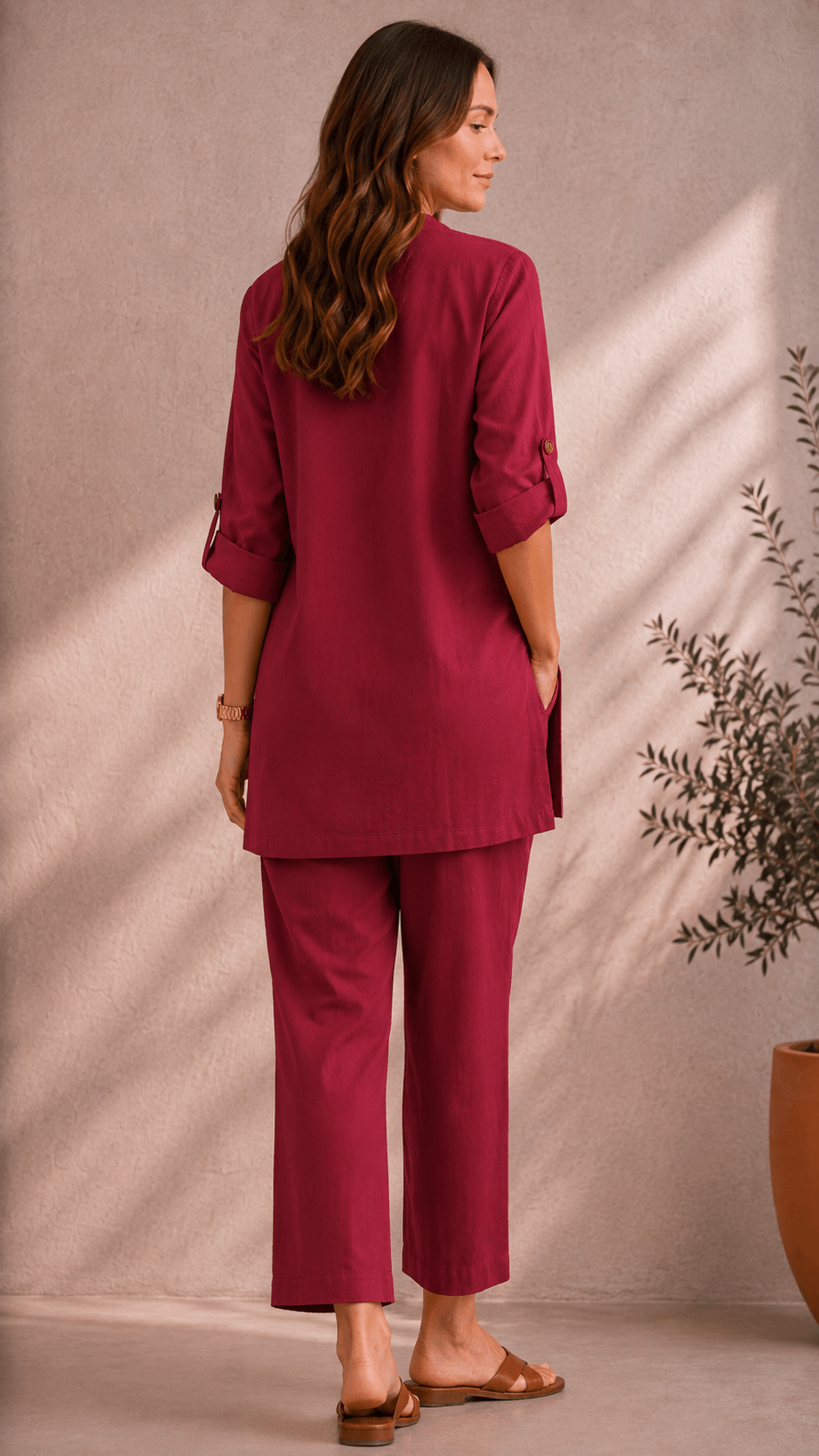 Samaira Raspberry Coord Set: Roll-Up Kurta & Pants