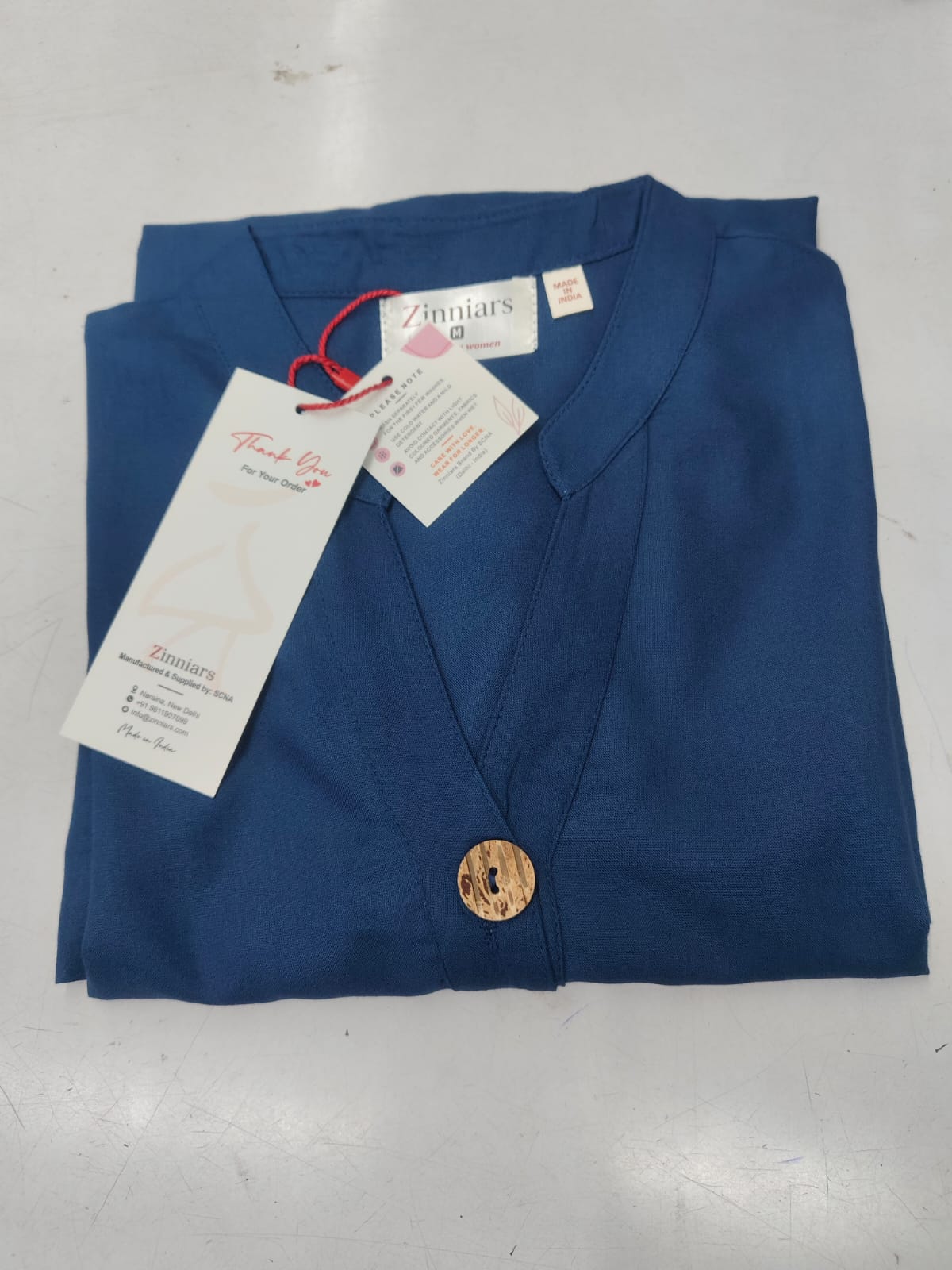 Samairaa Navy Blue Coord Set with roll-up kurta and wooden button detail by Zinniars.