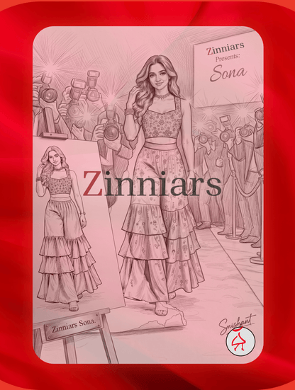 Sona Red Embellished Crop Top & Ruffle Palazzo Party 2 Pc Set | Zinniars