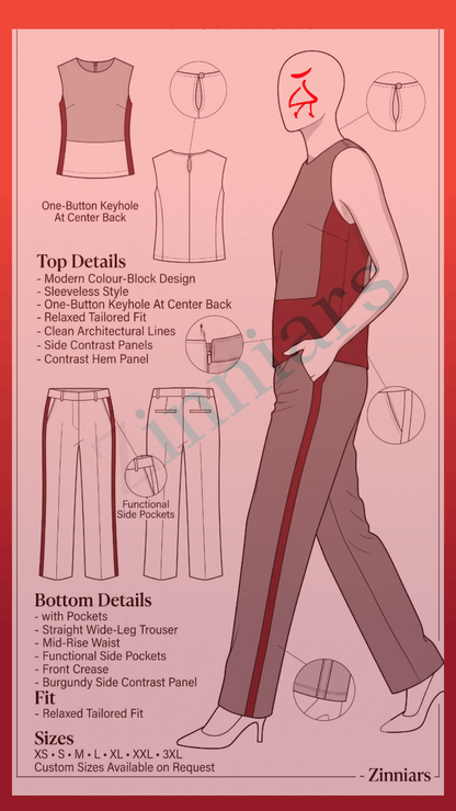 Susan España Blended Cotton Viscose Sleeve less Suit Set for Office Wear