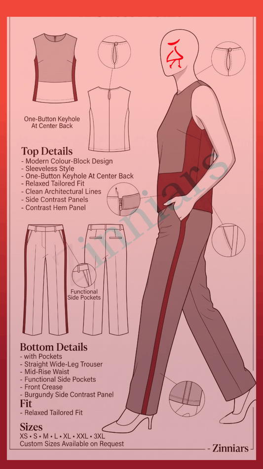 Susan España Blended Cotton Viscose Sleeve less Suit Set for Office Wear