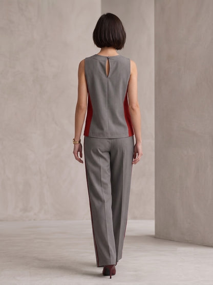 Susan España Blended Cotton Viscose Sleeve less Suit Set for Office Wear