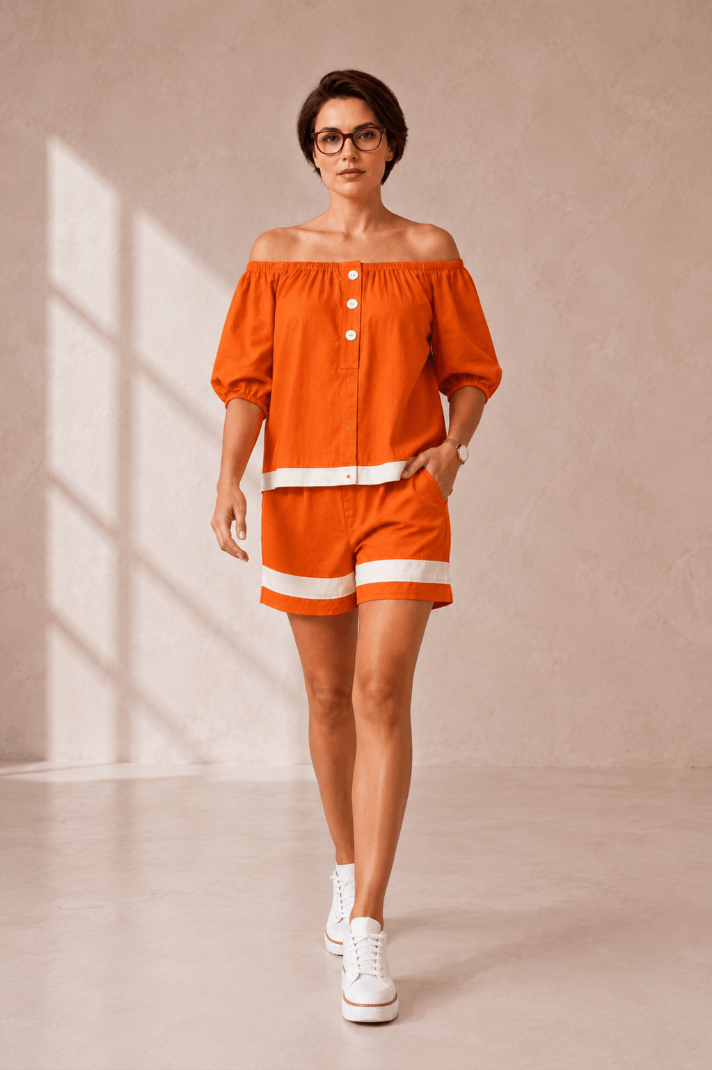 Tara London Off-Shoulder Cotton Co-ord Set for Women