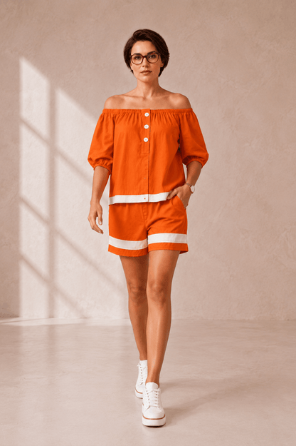 Tara London Off-Shoulder Cotton Co-ord Set for Women