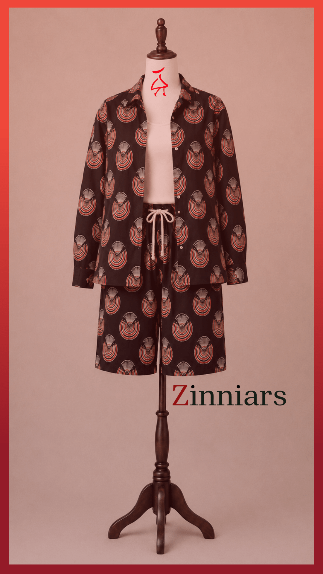 Bashii Printed Cotton Co-ord Set with Full Sleeve Shirt & Knee-Length Shorts blk2