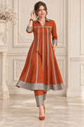 Mannat Aria Indo-Western Set – Rust with Brocade Detail