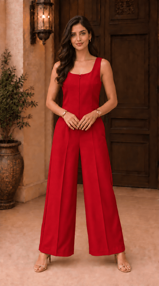 Innayat Red Zip-Up Jumpsuit | The One-Piece Edit