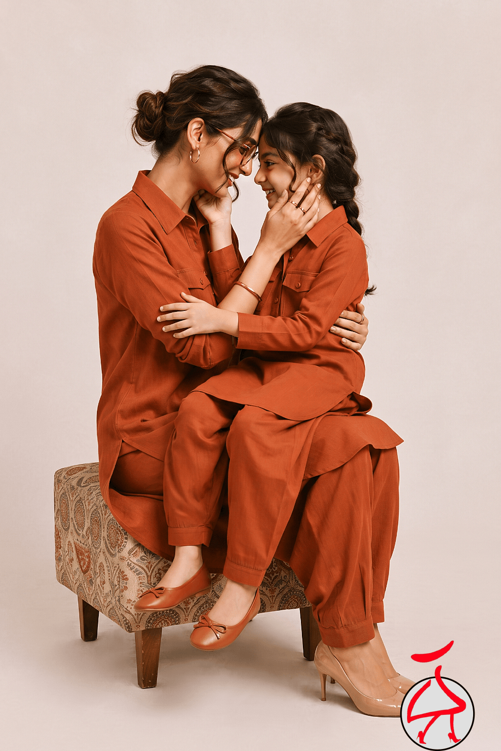 Zinniars Saathiya Rust Cotton Viscose Twinning Set | Mother & Daughter