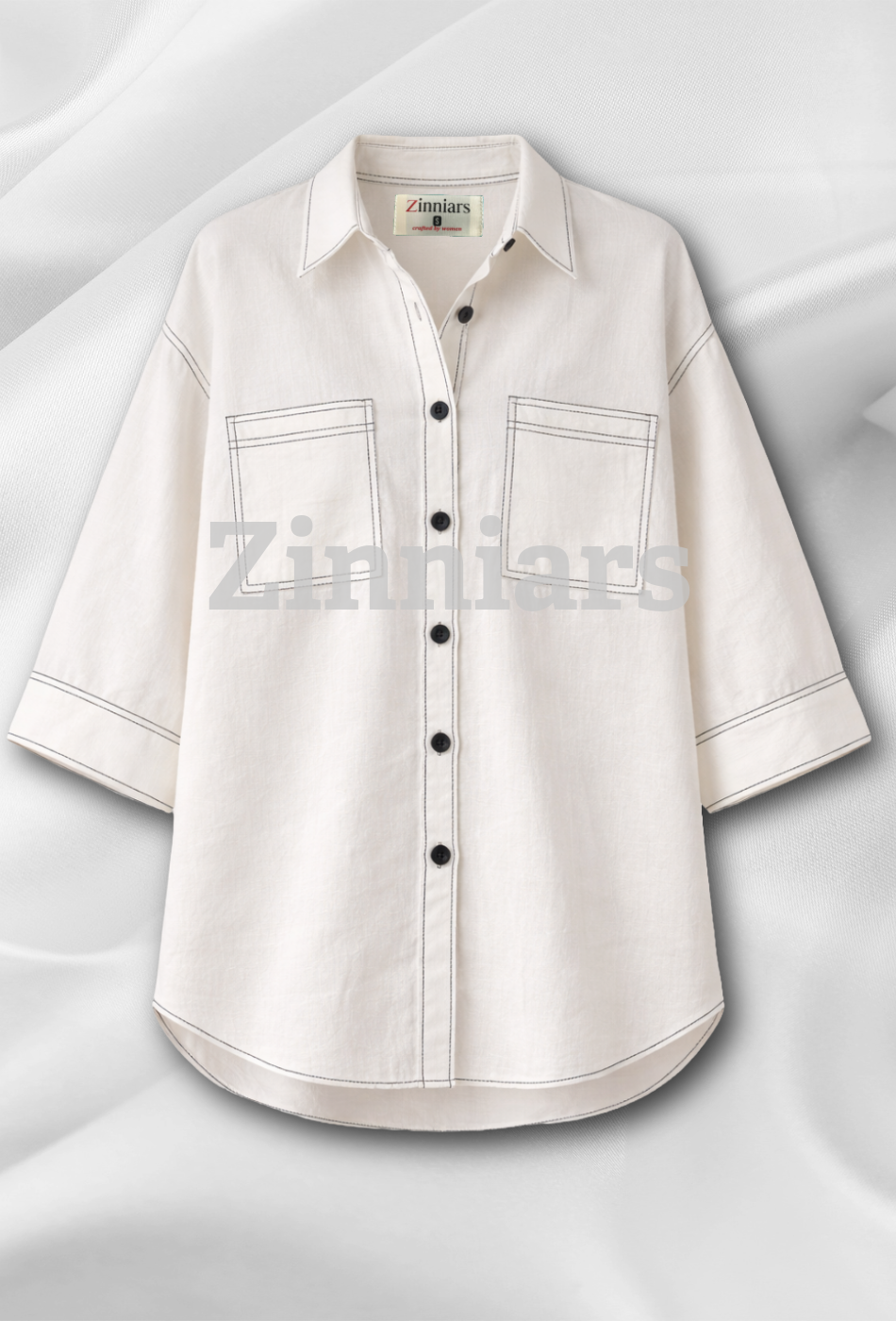 Meera | Ivory Cotton Twill Intentionally Relaxed Shirt for Women