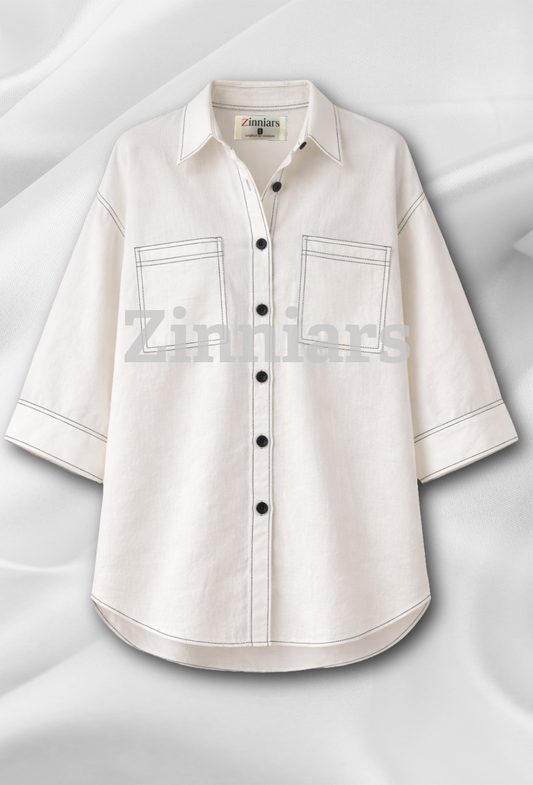 Meera | Ivory Cotton Twill Intentionally Relaxed Shirt for Women