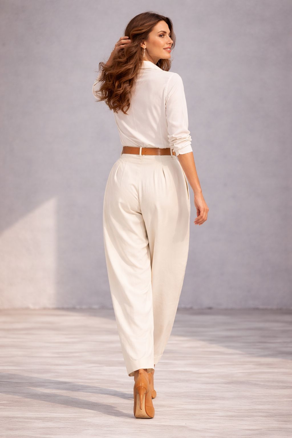 Casper Women Ivory Cotton Resort Set with Hand-Painted Motif High Waist Pants