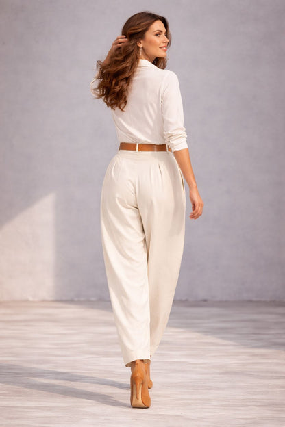 Casper Women Ivory Cotton Resort Set with Hand-Painted Motif High Waist Pants