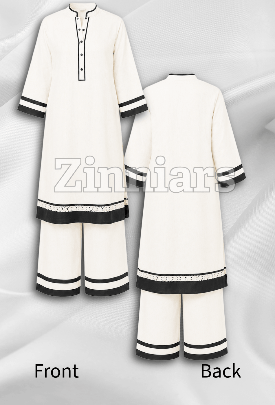 Zivaa | White Relaxed-Fit Cotton Linen Ensemble for Women | Zinniars