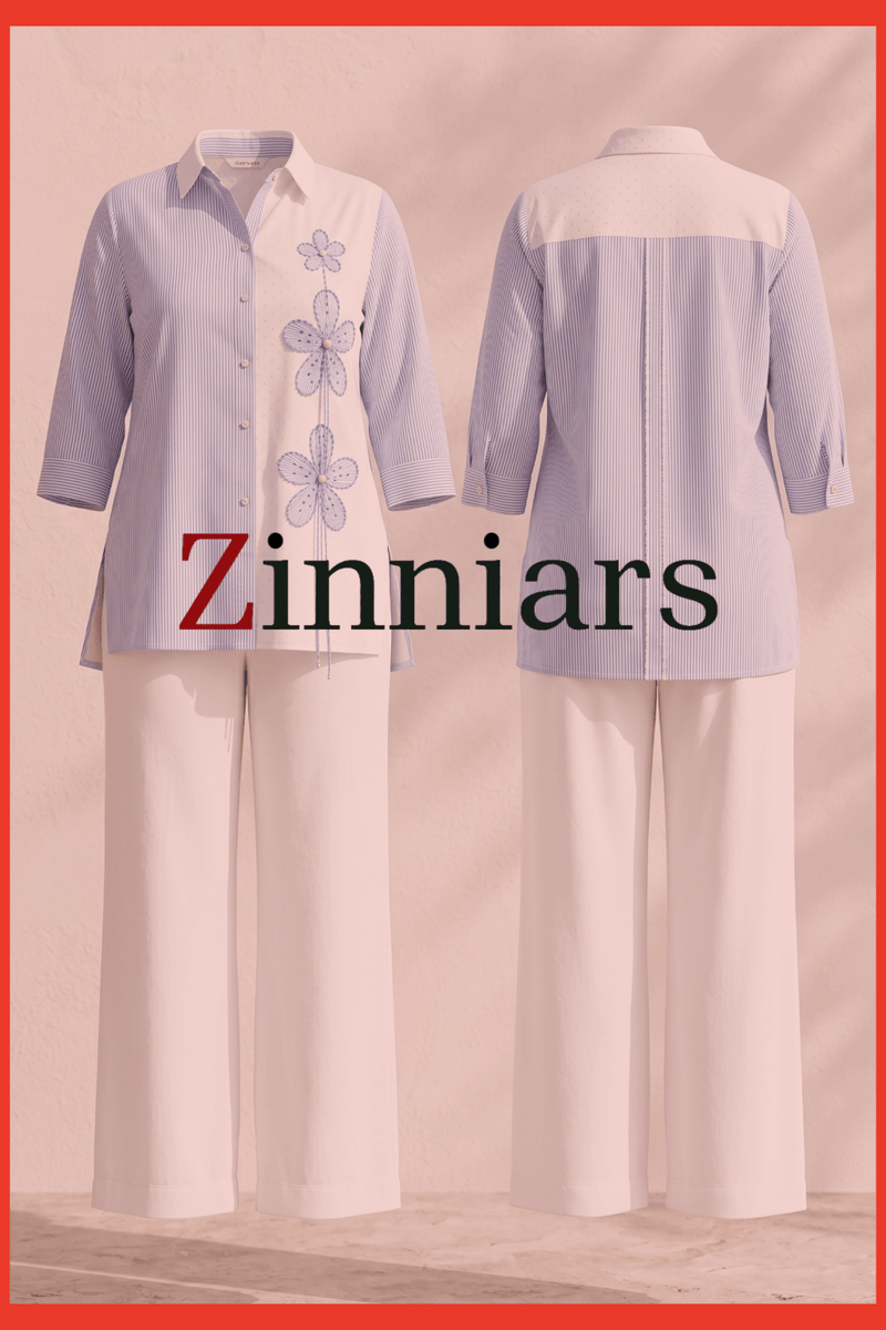 Tisca Curve Seersucker Shirt with Riviera Curve White Wide Leg Pants Co-ord Set