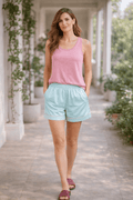 Gul | Sky Blue Cotton Satin Lounge Shorts for Women
