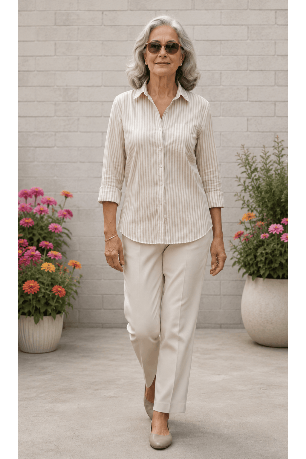 Lila | Almond Stripe Cotton Blend Regular-Fit Shirt For Women