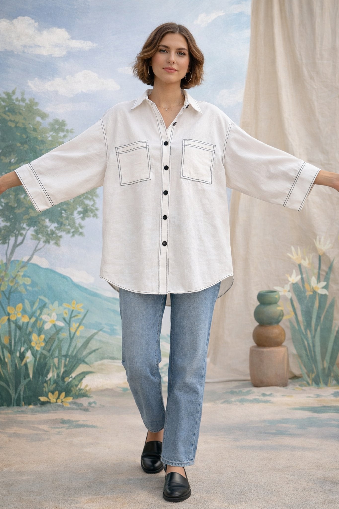 Meera | Ivory Cotton Twill Intentionally Relaxed Shirt for Women