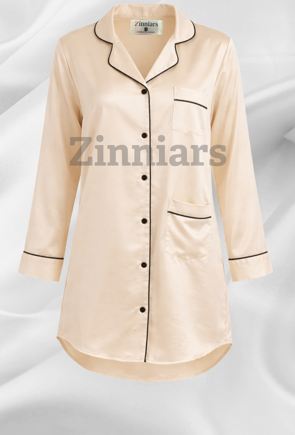 Martha | Pearl Ivory Cotton Modal Satin Boyfriend Shirt Dress for Women