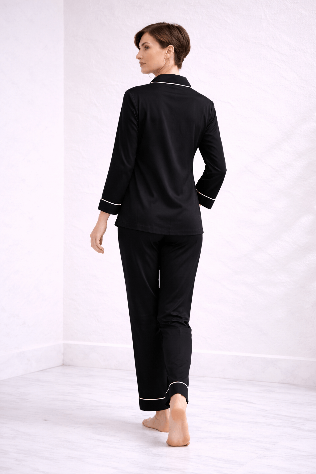 Zenith Majestic Black Hand-Painted Cotton Satin Boardroom-to-Bed Co-ord Set