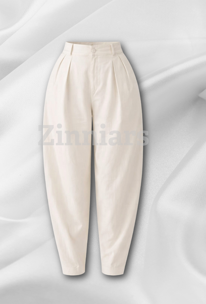 Casper Women Ivory Cotton Resort Set with Hand-Painted Motif High Waist Pants