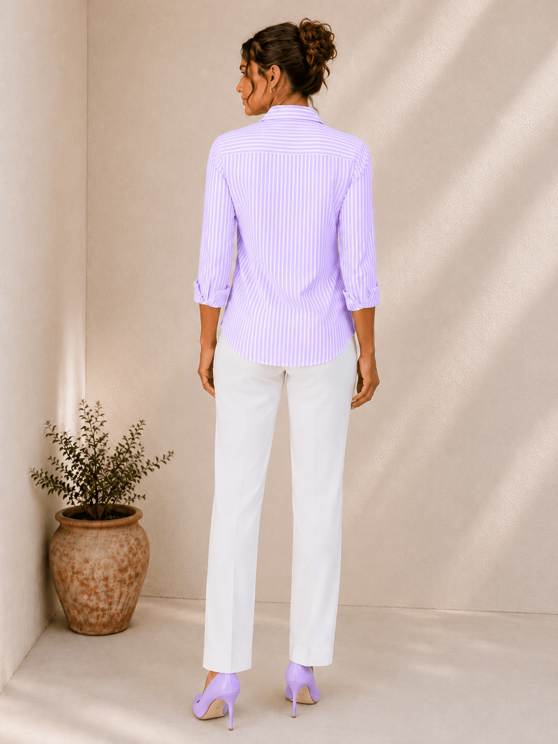Lila Lavender Stripe Cotton-Blend Shirt For Women