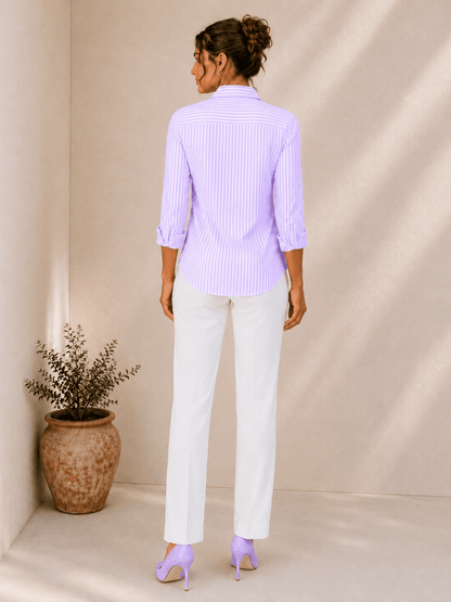 Lila Lavender Stripe Cotton-Blend Shirt For Women