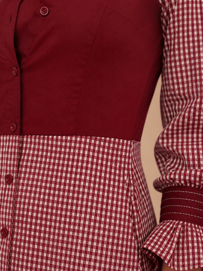 Claire boy friend Shirt Mini Dress – Maroon Gingham Cotton