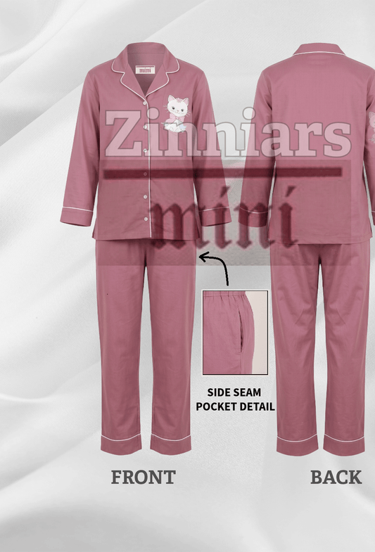 Karishma Mini Girl's Cotton Kitty Lounge Set – Dusty Mauve