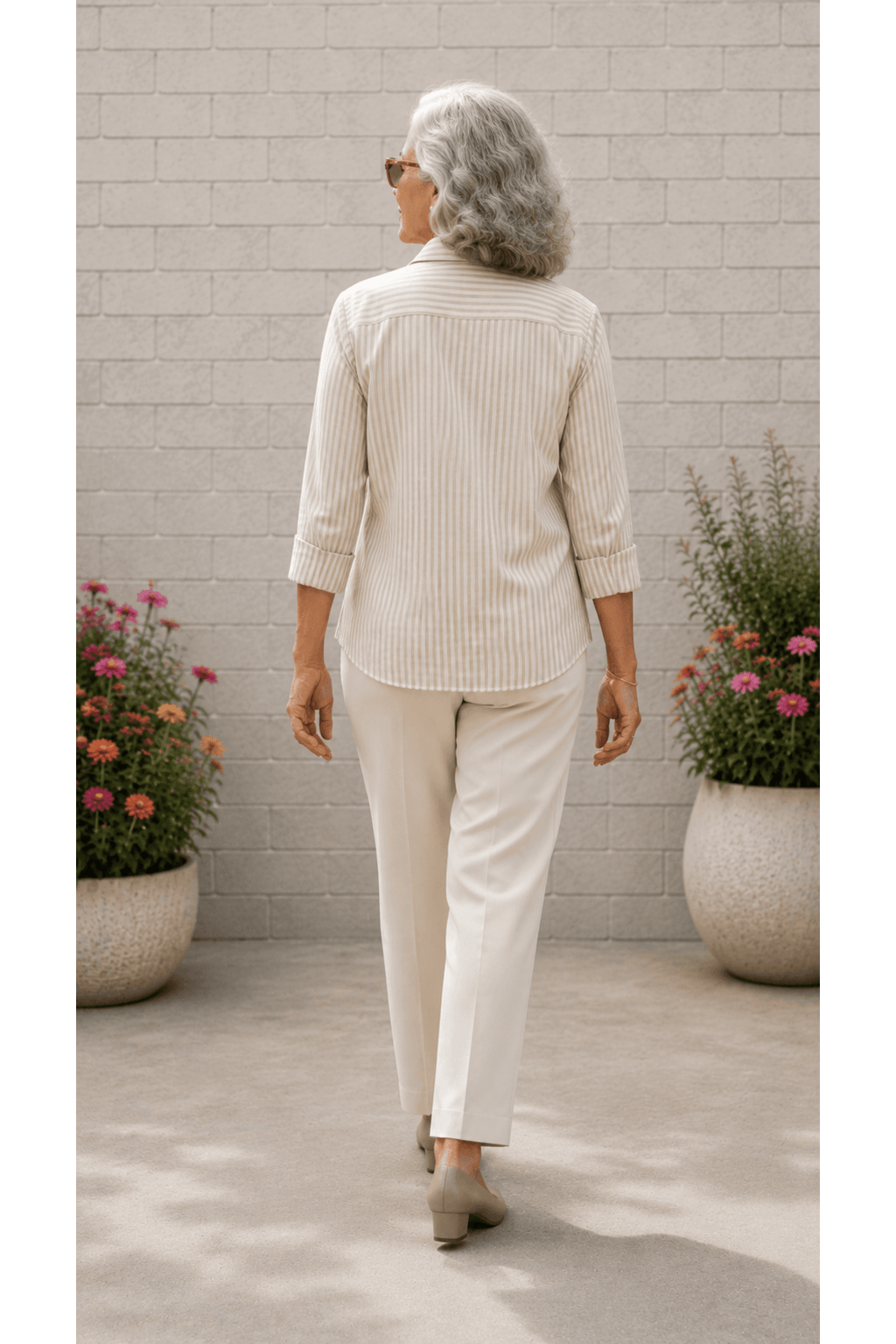 Lila | Almond Stripe Cotton Blend Regular-Fit Shirt For Women