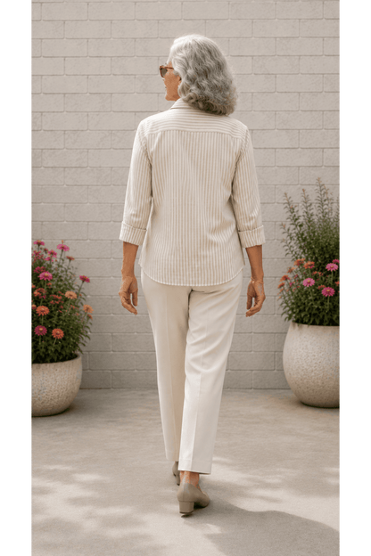 Lila | Almond Stripe Cotton Blend Regular-Fit Shirt For Women