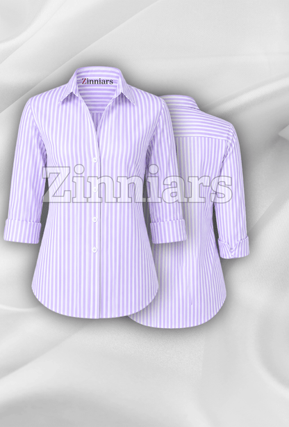 Lila Lavender Stripe Cotton-Blend Shirt For Women