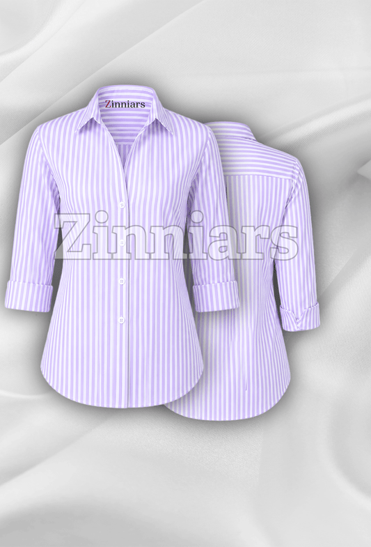 Lila Lavender Stripe Cotton-Blend Shirt For Women