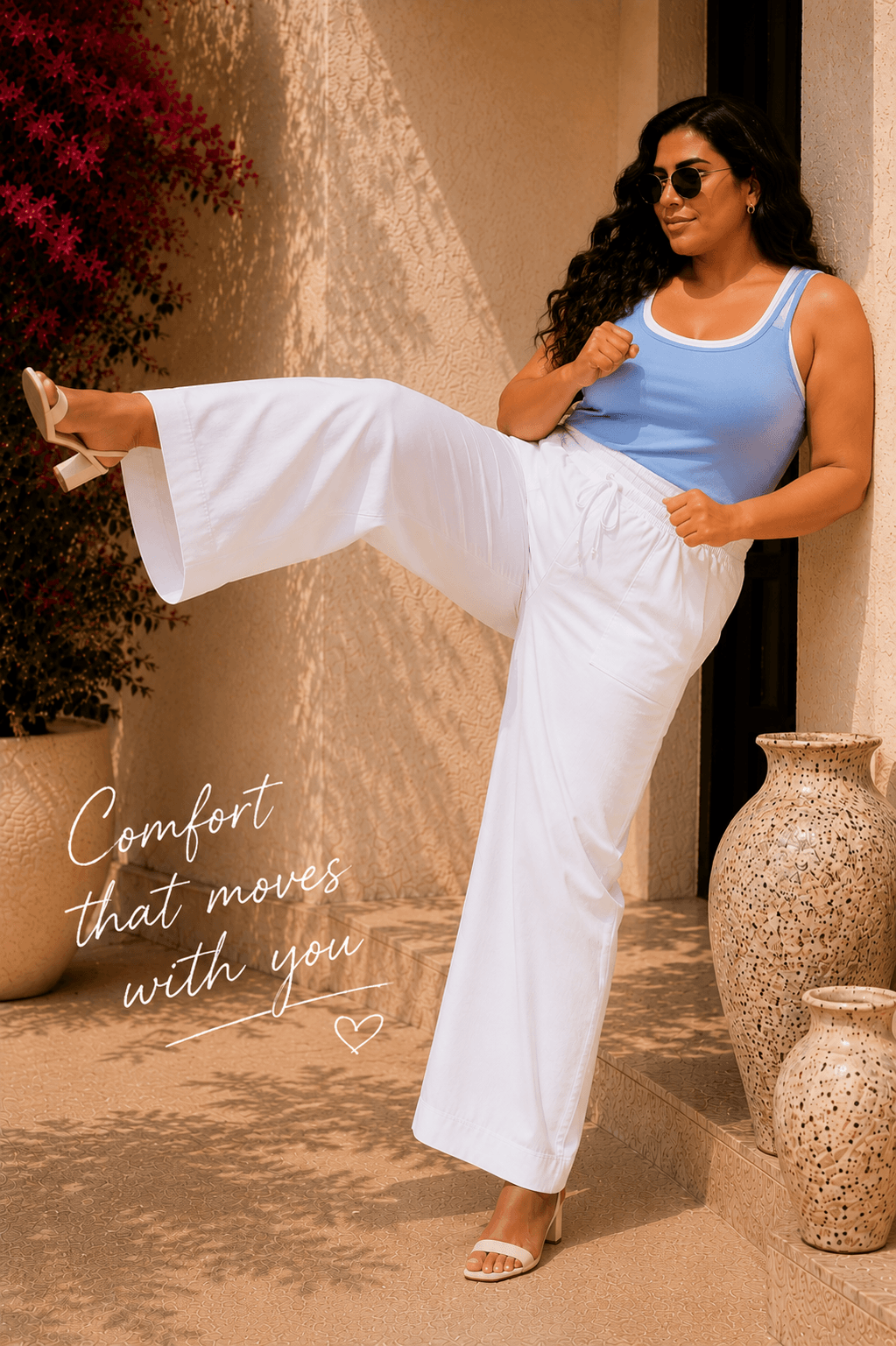Riviera Curve wide leg PJ Pants in Cotton Linen For her
