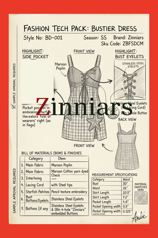 Elina Coastal Starfish Applique Bustier Short Dress – Maroon Cotton Checks