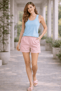 Gul | Soft Pink Cotton Satin Lounge Shorts for Women