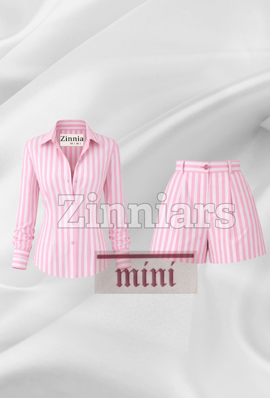 Zuri Mini Girls' Pink & White Striped Relaxed-Fit Shirt & Shorts Set